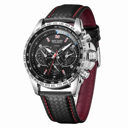 Montre homme chronographe sport avec affichage nocturne & bracelet façon cuir
