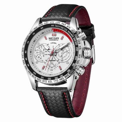Montre homme chronographe sport avec affichage nocturne & bracelet façon cuir