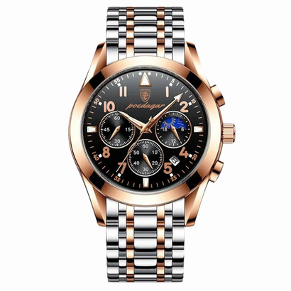 Montre homme chronographe acier 41 mm – cadran multifonction, phase de lune & affichage nocturne